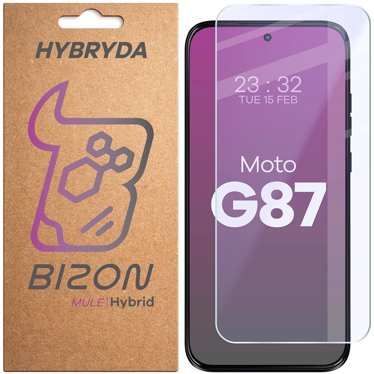 Folie sticla hibrid Bizon Hybrid Mule compatibila cu Motorola Moto G87 5G, Transparent
