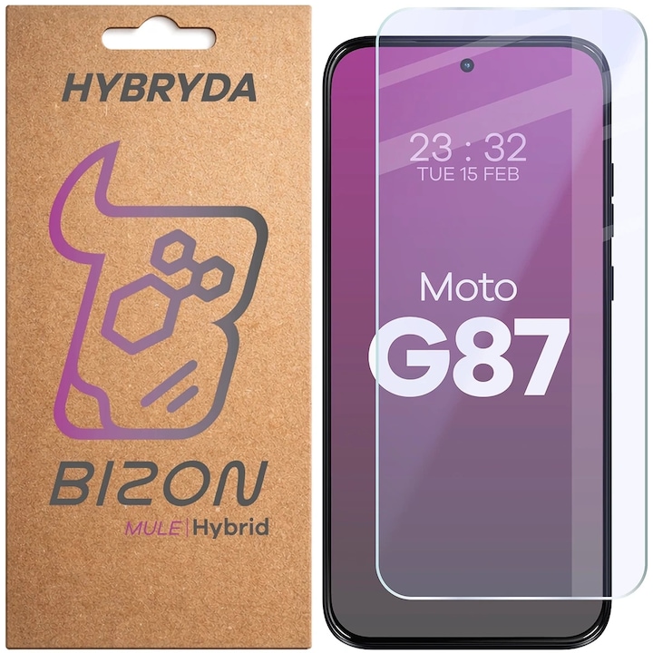 Folie sticla hibrid Bizon Hybrid Mule compatibila cu Motorola Moto G87 5G, Transparent