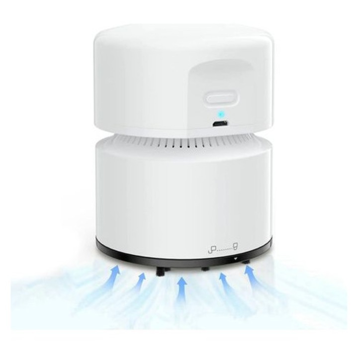 Mini aspirator desktop MIGJJ-081105014, USB reincarcabil, baterie 1800 mAh, autonomie pana la 120 min, 800 Pa, capacitate 58 ml, alb, 81 x 81 x 104 mm