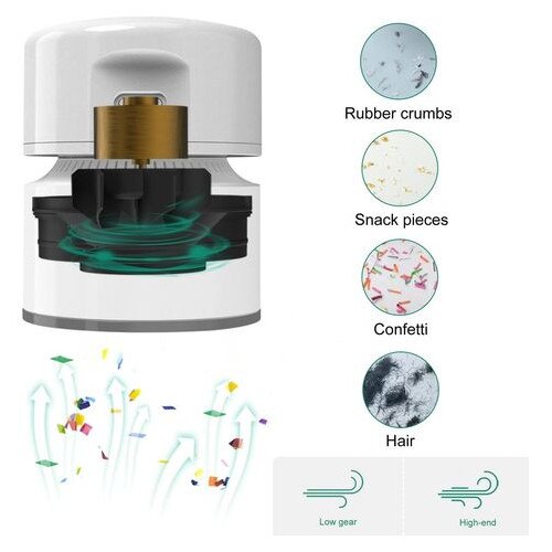Mini aspirator desktop MIGJJ-081105014, USB reincarcabil, baterie 1800 mAh, autonomie pana la 120 min, 800 Pa, capacitate 58 ml, alb, 81 x 81 x 104 mm