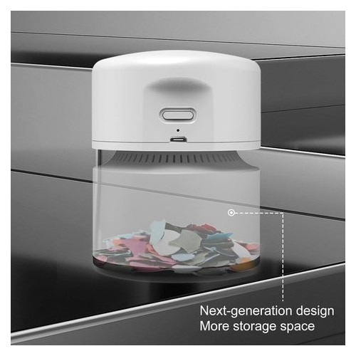 Mini aspirator desktop MIGJJ-081105014, USB reincarcabil, baterie 1800 mAh, autonomie pana la 120 min, 800 Pa, capacitate 58 ml, alb, 81 x 81 x 104 mm