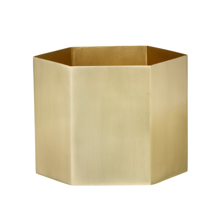 Ghiveci / suport hexagonal din alama - mare, fermLIVING