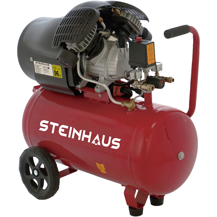 Compresor aer cu 2 cilindri Steinhaus, 50l, 2200W, 3CP, 8bari, 392 L/min
