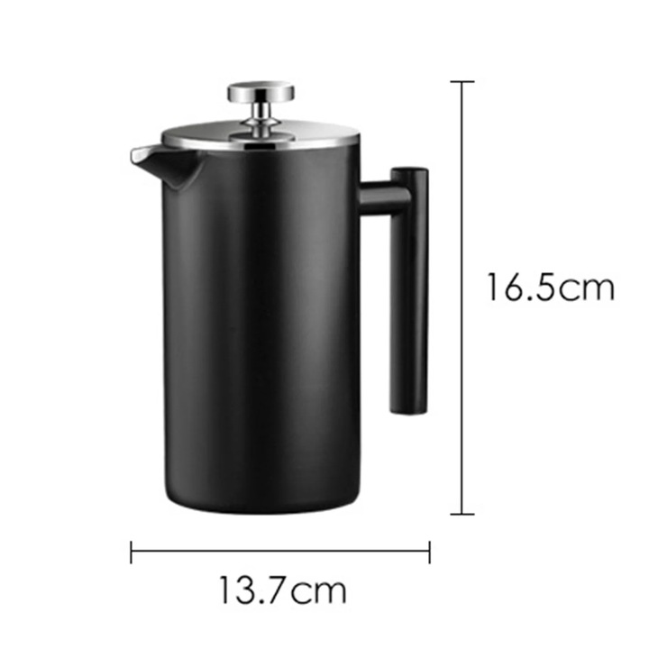 Presa franceza pentru cafea YANYXR BCS2956625, otel inoxidabil dublu perete, filtru fin, negru, 350 ml