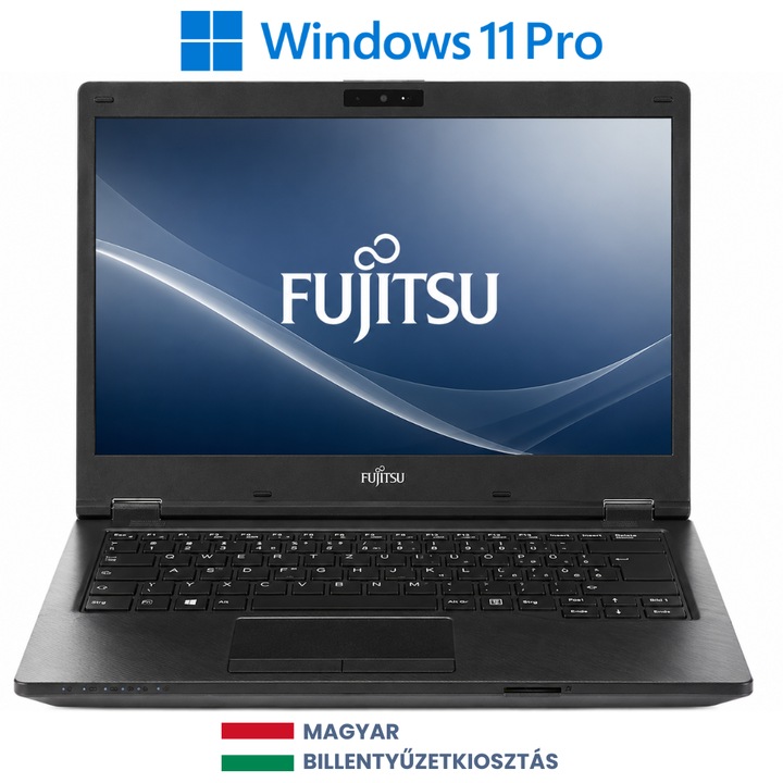 Fujitsu LifeBook Laptop, Intel Core i5 8250U, 8GB DDR4 Memória, 256GB SSD, 14" FullHD kijelző, Fekete, Magyar billentyűzet, Böngésző, Vírusirtó, Windows 11 Pro