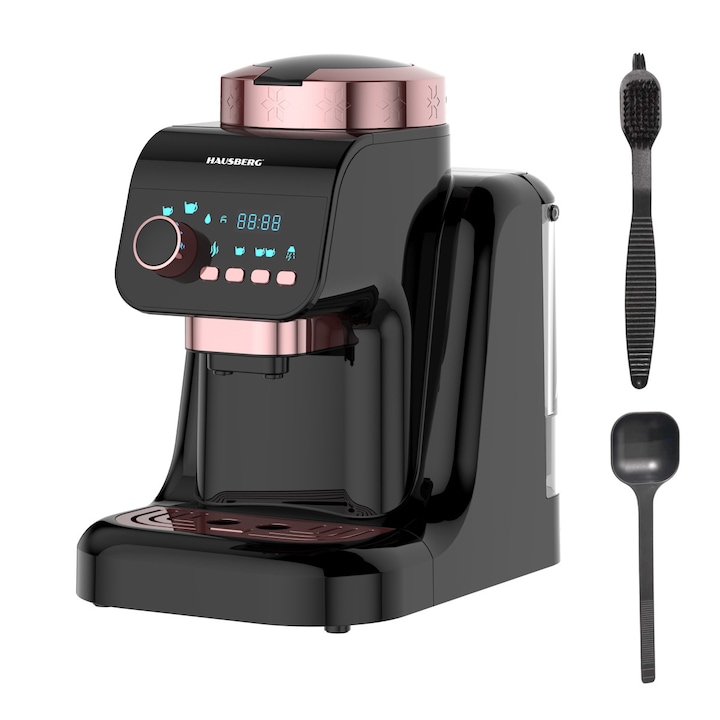 Aparat Automat de Cafea Turceasca Hausberg HB-3830NG, 700W, Rezervor 1L, Autocuratare, Preparare Lenta, Negru/Gri