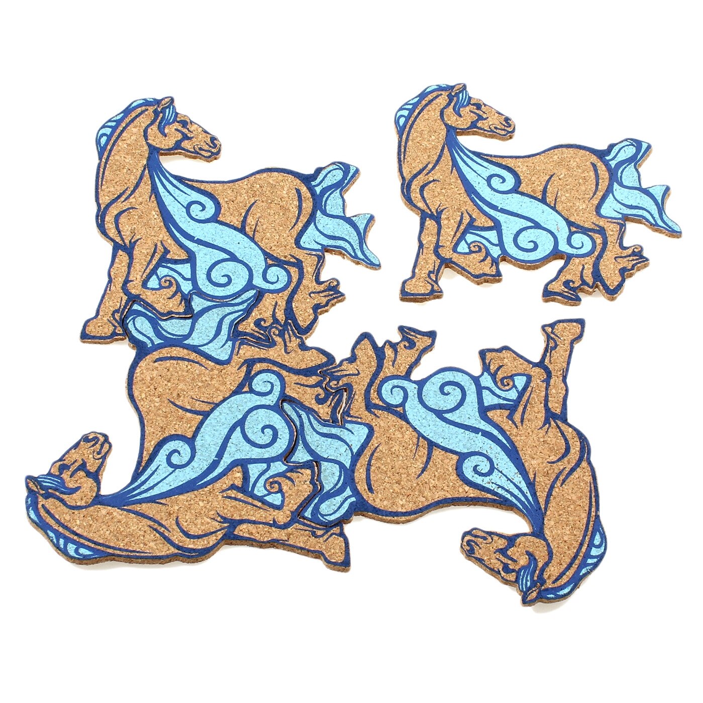 Set 4 suporturi pahare Casuta cu daruri, 100% pluta, 13 x 0.4 cm, model Magic SPPZ0104, coaster puzzle, suport oala incinsa