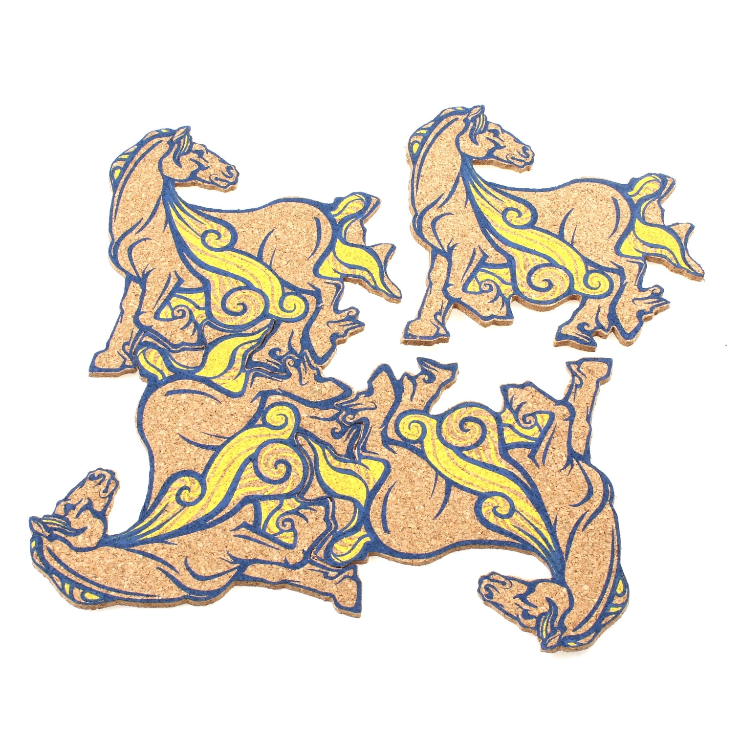 Set 4 suporturi pahare Casuta cu daruri, 100% pluta, 13 x 0.4 cm, model Magic SPPZ0204, coaster puzzle, suport oala incinsa