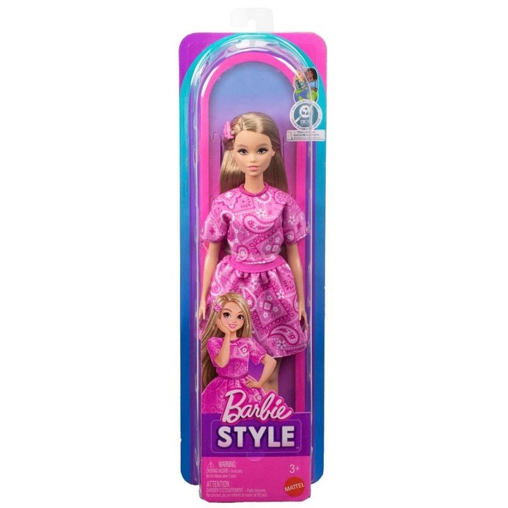 Кукла Mattel Barbie Fashionistas JJN62 790792, розова рокля с принт, многоцветна