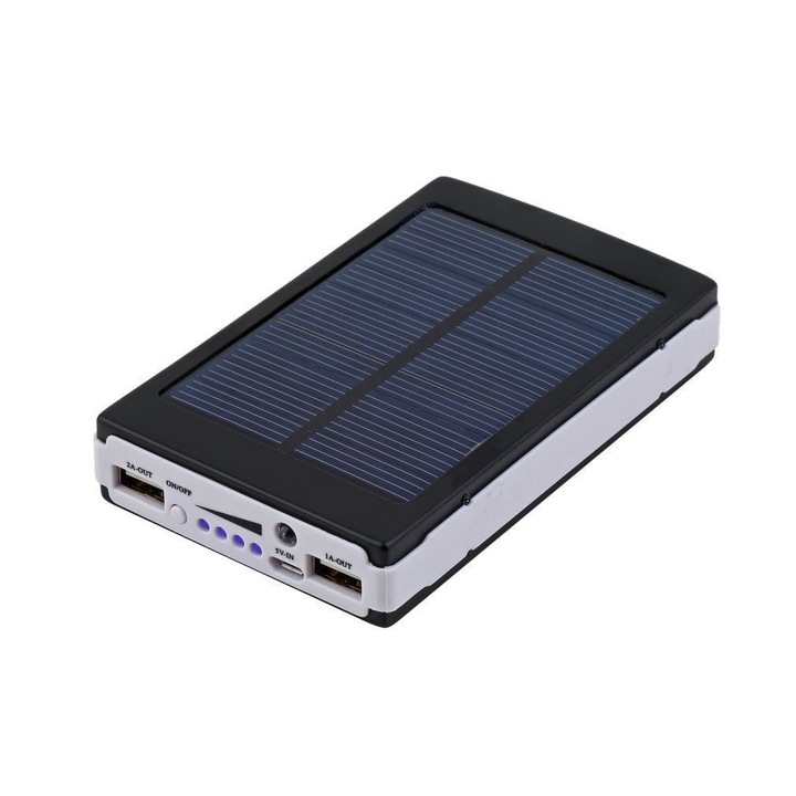 Външна батерия 20 000mAh със соларно зареждане, фенерче с 20 светодиода и 2 USB порта