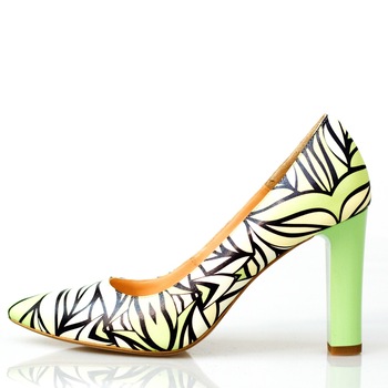 Pantofi dama, Thea Visconti, print frunze verzi, toc 9 cm, Multicolor Pantofi dama, Thea Visconti, print frunze verzi, toc 9 cm, Multicolor