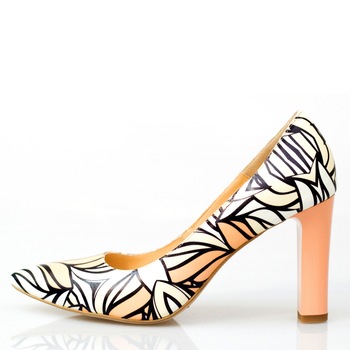 Pantofi dama, Thea Visconti, print frunze apricot, toc 9 cm, Multicolor Pantofi dama, Thea Visconti, print frunze apricot, toc 9 cm, Multicolor