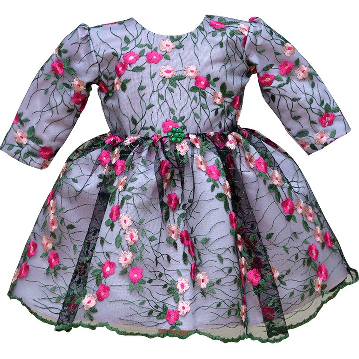 Set rochita de ocazie si bentita, Couture Bebe, Ayana, Verde/Mov/Roz