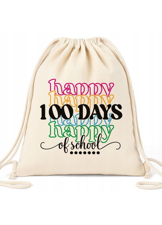Спортна чанта EKO Бежова „Happy 100 Days” - Пазаруване, Град, Училище