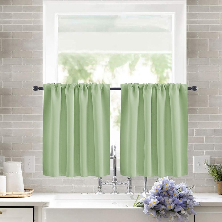 Set 2 perdele opace pentru fereastra K0441-0715-QH327, poliester, buzunar pentru sina ≤3.8 cm, verde deschis, 2 x 76 x 60 cm