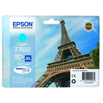 Cartus Original Pentru imprimanta Epson T7022 WP4000/4500 Series,WP-4015 DN, WP-4025 DW, WP-4095 DN, WP-4515 DN, WP-4525 DNF Cartridge XL Cyan 2k Cartus Original Pentru imprimanta Epson T7022 WP4000/4500 Series,WP-4015 DN, WP-4025 DW, WP-4095 DN, WP-4515 DN, WP-4525 DNF Cartridge XL Cyan 2k