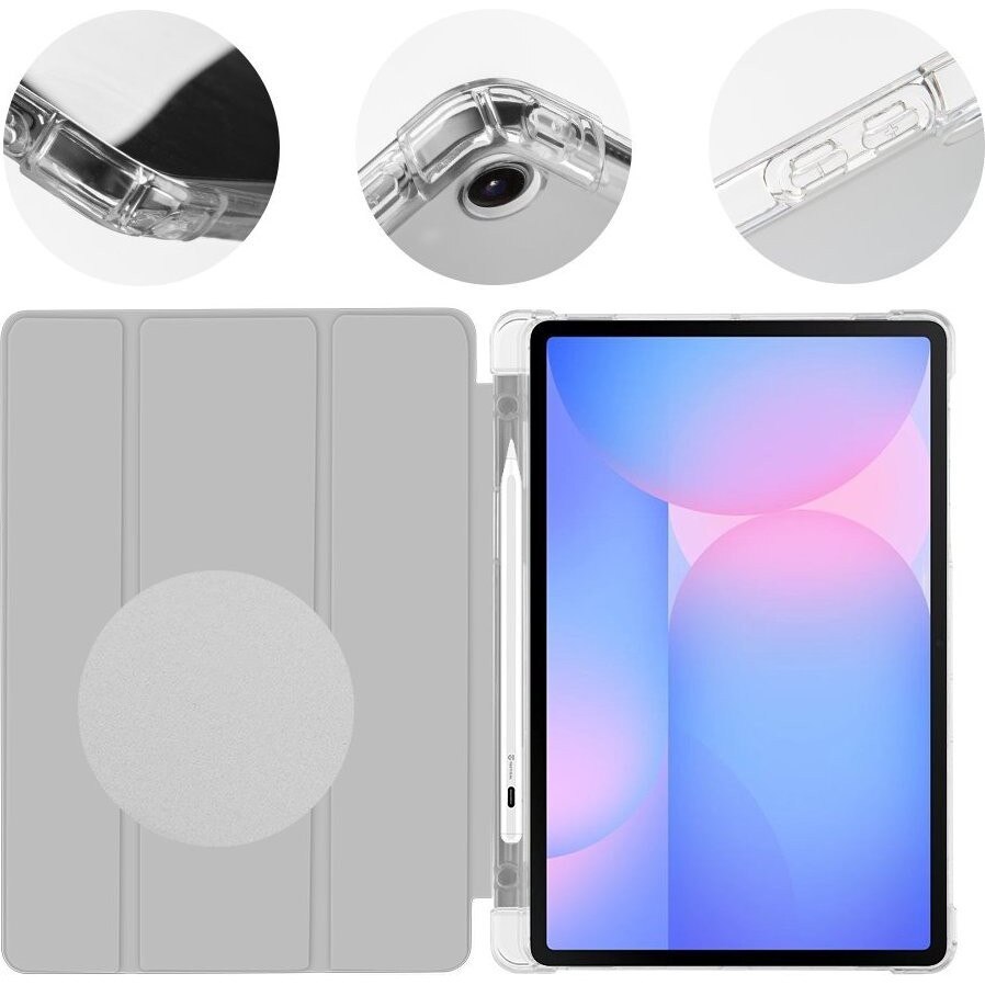 Husa tableta OBAL:ME MistyTab (57983128498) pentru Samsung Galaxy Tab S10 Lite/S9/S9 FE/S10 FE, cu slot pentru stylus, functie wake/sleep si magnet, gri deschis