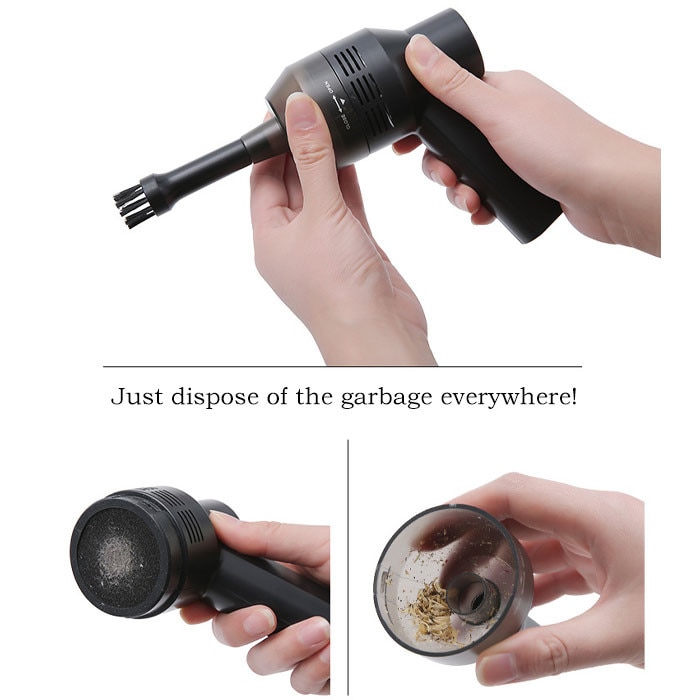Aspirator de mana mini MIHX-081200122, USB reincarcabil, baterie 2000 mAh, autonomie 25–35 min, fara fir, cu duza perie si duza plata, negru
