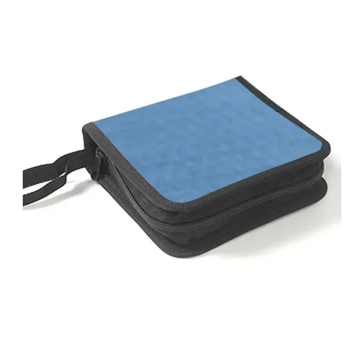 Tok 40 CD/DVD-hez MIHX-081201290, vízálló nem szőtt anyagból, cipzárral és szíjjal, kék, 15.5 x 15.5 x 4.5 cm