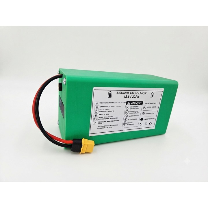 Acumulator Li-Ion 3S 12.6V 20Ah pentru navomodele de plantat, carcasa PETG, voltmetru, 155x65x85mm
