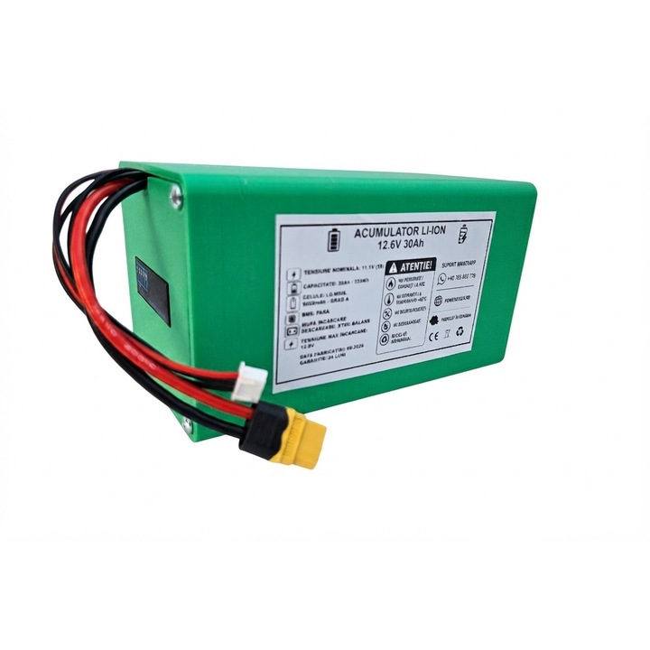 Acumulator Li-Ion 3S 12.6V 30Ah pentru barcute de plantat, Carcasa PETG, Indicator Nivel Baterie