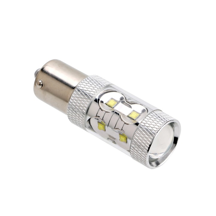 Led auto rosu P21W/BA15S 50W, 12V - 24V cu leduri CREE