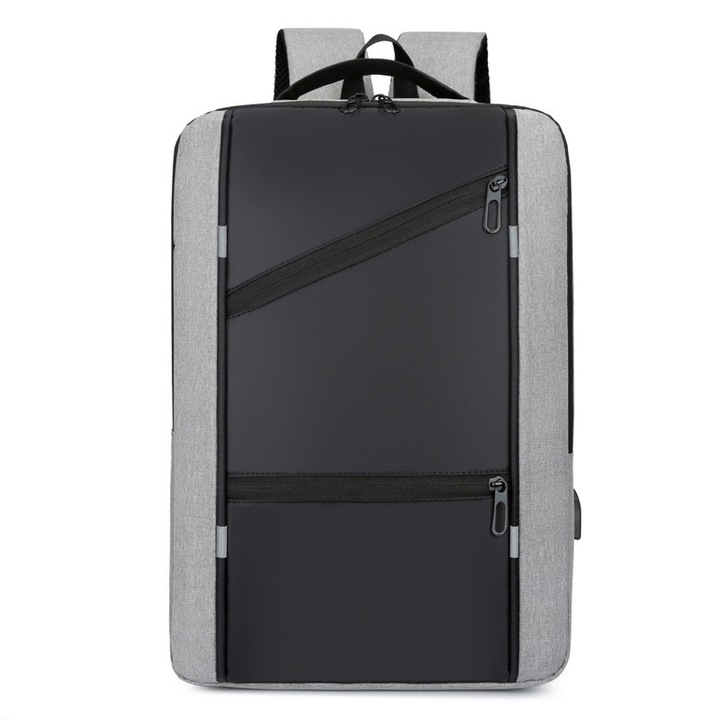 Rucsac pentru laptop din material Oxford cu port USB extern, compartiment 16" pentru laptop, compatibil trolley, MIHX-081209274, negru/gri, 30 x 17 x 44 cm