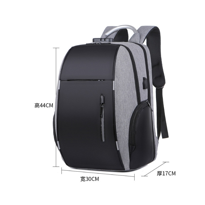 Rucsac pentru laptop din material Oxford cu port USB extern, compartiment 16" pentru laptop, compatibil trolley, MIHX-081209274, negru/gri, 30 x 17 x 44 cm