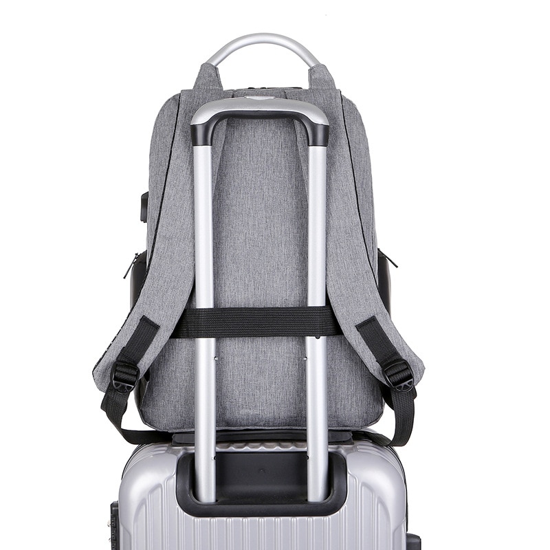 Rucsac pentru laptop din material Oxford cu port USB extern, compartiment 16" pentru laptop, compatibil trolley, MIHX-081209274, negru/gri, 30 x 17 x 44 cm