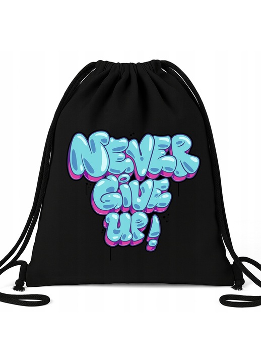 Раница Чанта ЕКО Черна NEVER GIVER UP - стрийтуеър стил, спорт, пазаруване
