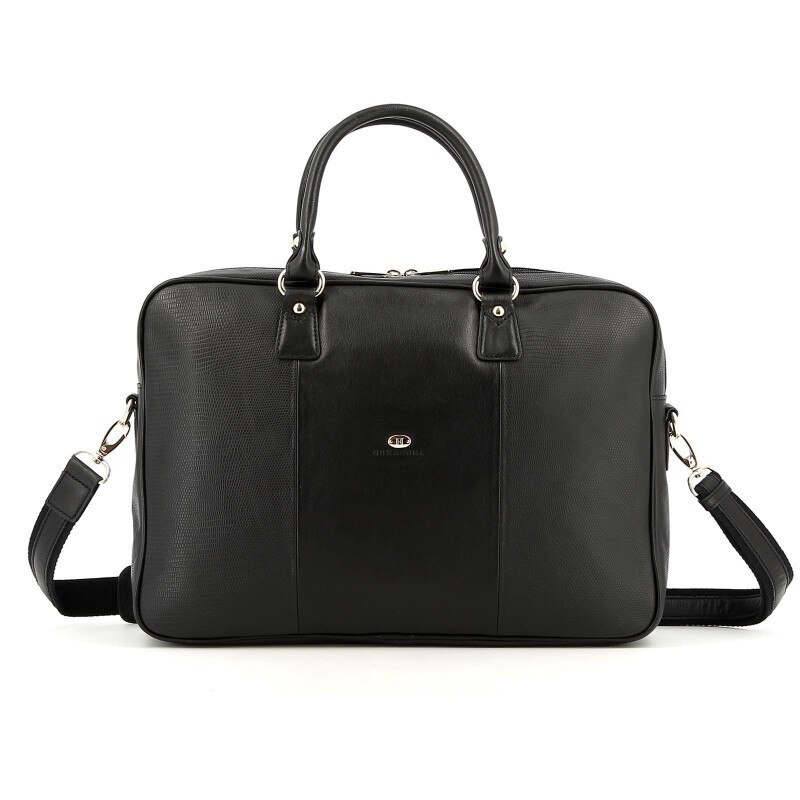 Servieta de dama HEXAGONA - piele naturala - neagra