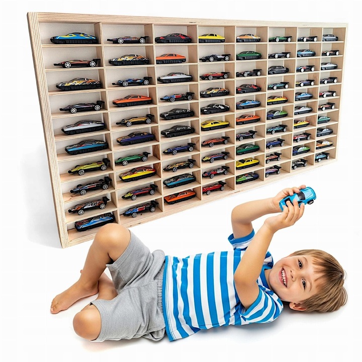 Raft de perete Sklejkowo pentru masinute 1:64, 80 compartimente, natur