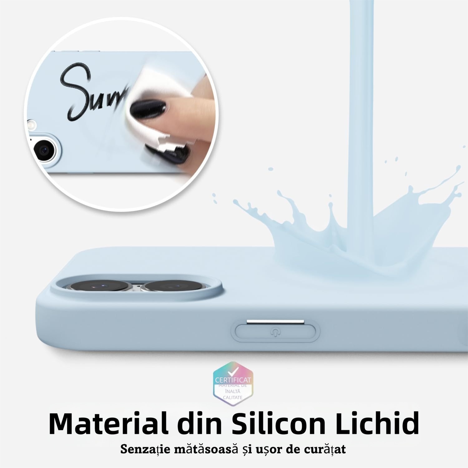 Husa de Magnetica Compatibila cu iPhone 17 de 6, 3 inci, MOGU, Soft Silicone Lichid Cu Interior Microfibra, Carcasa Compatibila cu MagSafe Incarcare Wireless, Rezistenta la Socuri, Buton de Control al Camerei din Silicon, Ultra Slim, Albastru cer