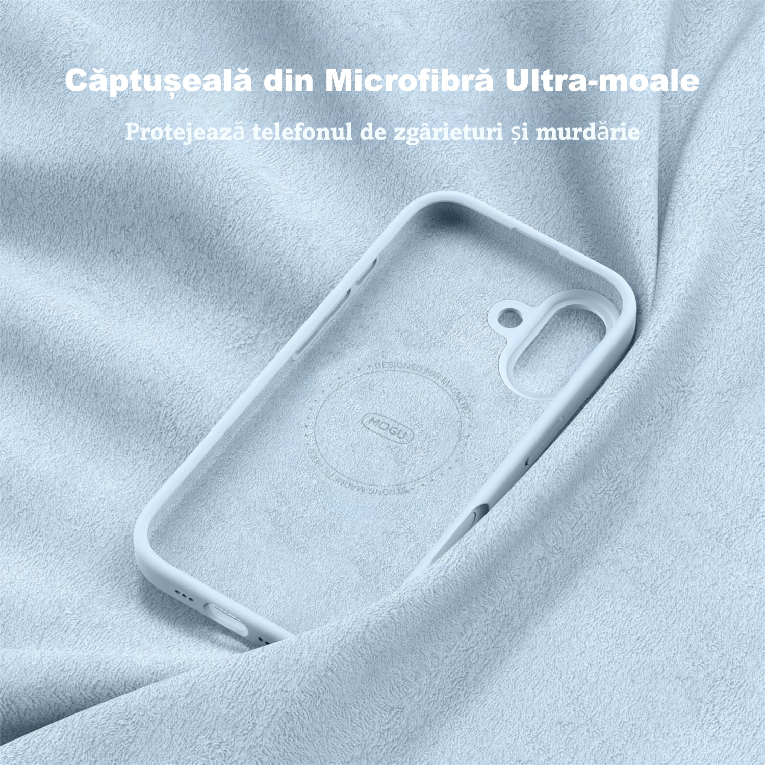 Husa de Magnetica Compatibila cu iPhone 17 de 6, 3 inci, MOGU, Soft Silicone Lichid Cu Interior Microfibra, Carcasa Compatibila cu MagSafe Incarcare Wireless, Rezistenta la Socuri, Buton de Control al Camerei din Silicon, Ultra Slim, Albastru cer