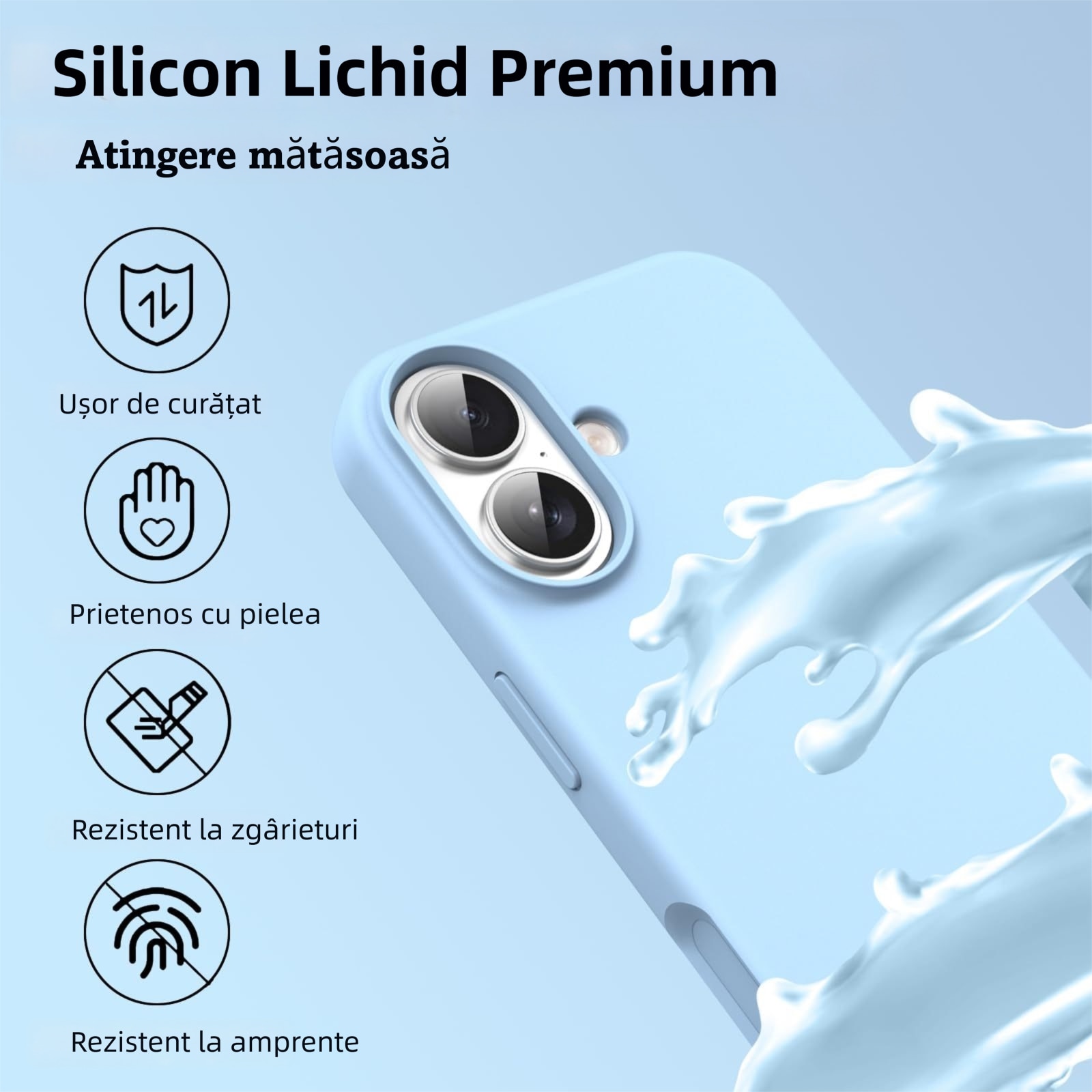 Husa de Magnetica Compatibila cu iPhone 17 de 6, 3 inci, MOGU, Soft Silicone Lichid Cu Interior Microfibra, Carcasa Compatibila cu MagSafe Incarcare Wireless, Rezistenta la Socuri, Buton de Control al Camerei din Silicon, Ultra Slim, Albastru cer