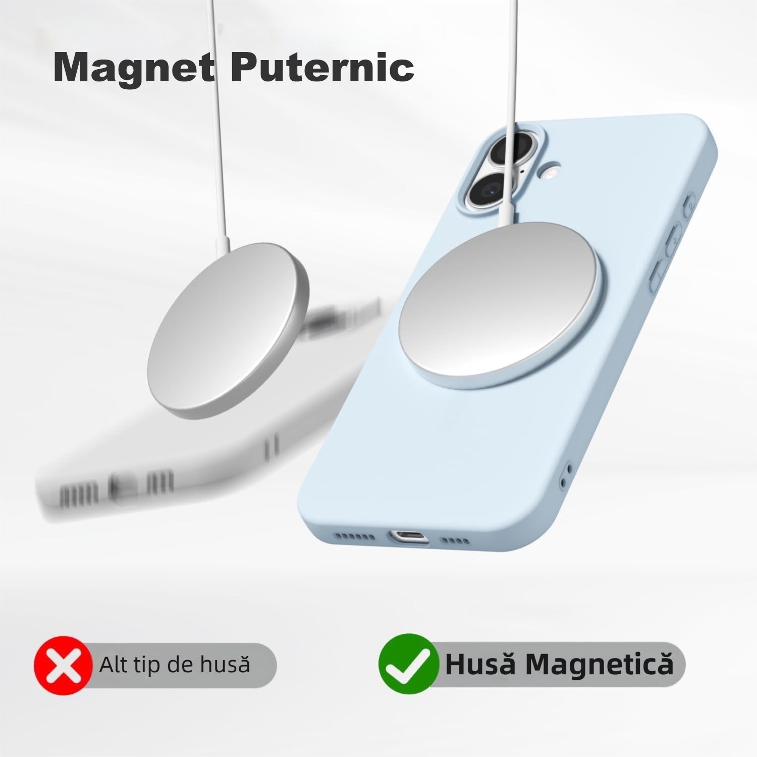 Husa de Magnetica Compatibila cu iPhone 17 de 6, 3 inci, MOGU, Soft Silicone Lichid Cu Interior Microfibra, Carcasa Compatibila cu MagSafe Incarcare Wireless, Rezistenta la Socuri, Buton de Control al Camerei din Silicon, Ultra Slim, Albastru cer