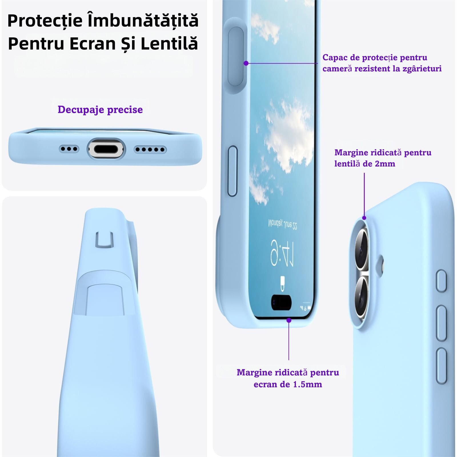 Husa de Magnetica Compatibila cu iPhone 17 de 6, 3 inci, MOGU, Soft Silicone Lichid Cu Interior Microfibra, Carcasa Compatibila cu MagSafe Incarcare Wireless, Rezistenta la Socuri, Buton de Control al Camerei din Silicon, Ultra Slim, Albastru cer