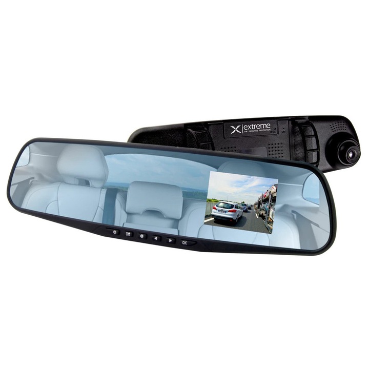 Автомобилна камера тип огледало, Full HD 1080p, LCD екран 2,4 инча, ъгъл 120°, нощен режим, сензор за движение, цикличен запис, Черна