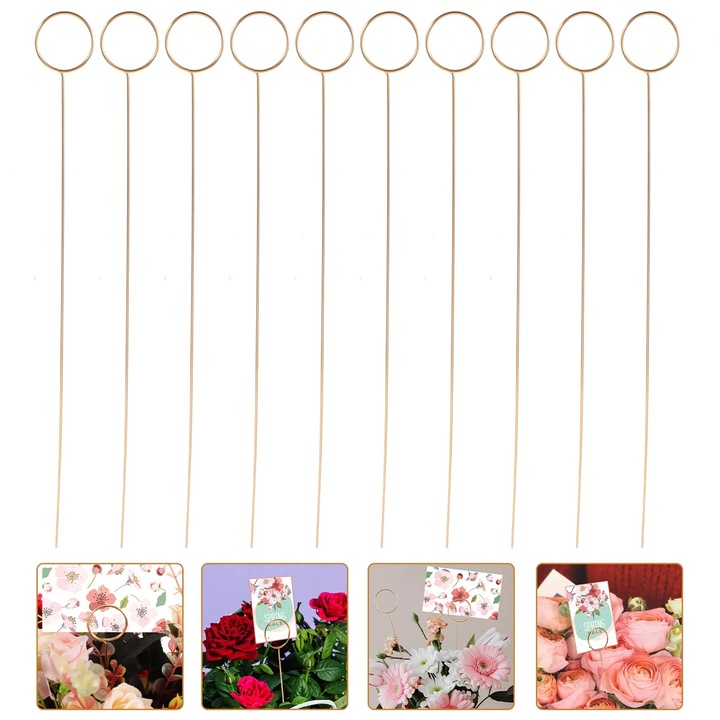 Suport clip pentru carduri si poze ZYBLSSBB LSM2xh571-BCS0086909, metal rotund decorativ, auriu, set 10 buc, 34 cm