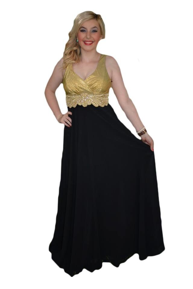 Rochie din voal, lunga , D&J Exclusive, Negru-Auriu