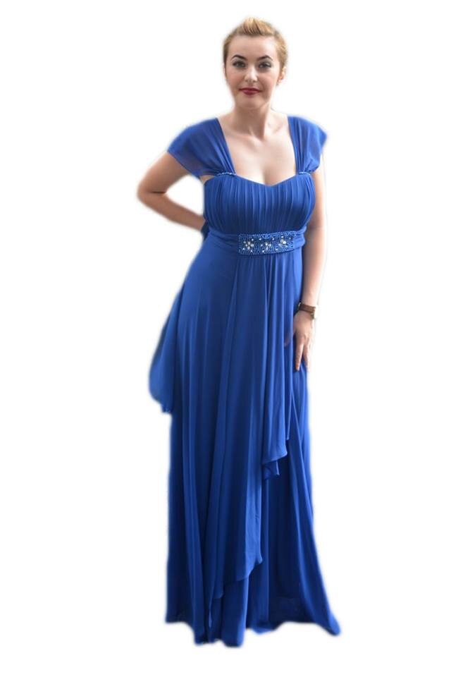 Rochie clasica lunga, bretele din voal fin , D&J Exclusive, Albastru