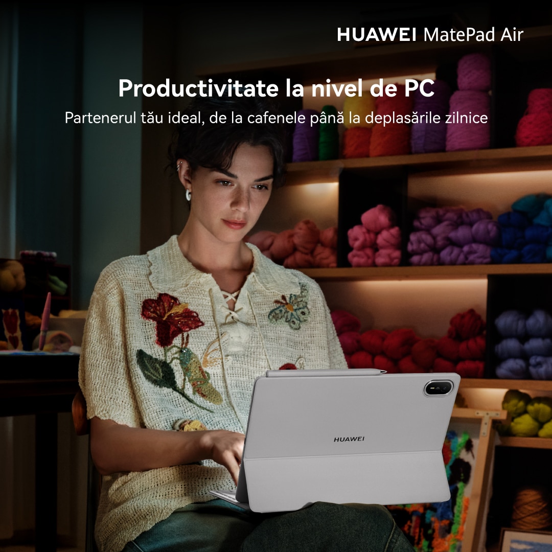Tableta HUAWEI MatePad Air, 12”OLED PaperMatte, 8GB RAM, 256GB, Wi-Fi, Airy Blue + Smart Magnetic Keyboard + Wireless Mouse