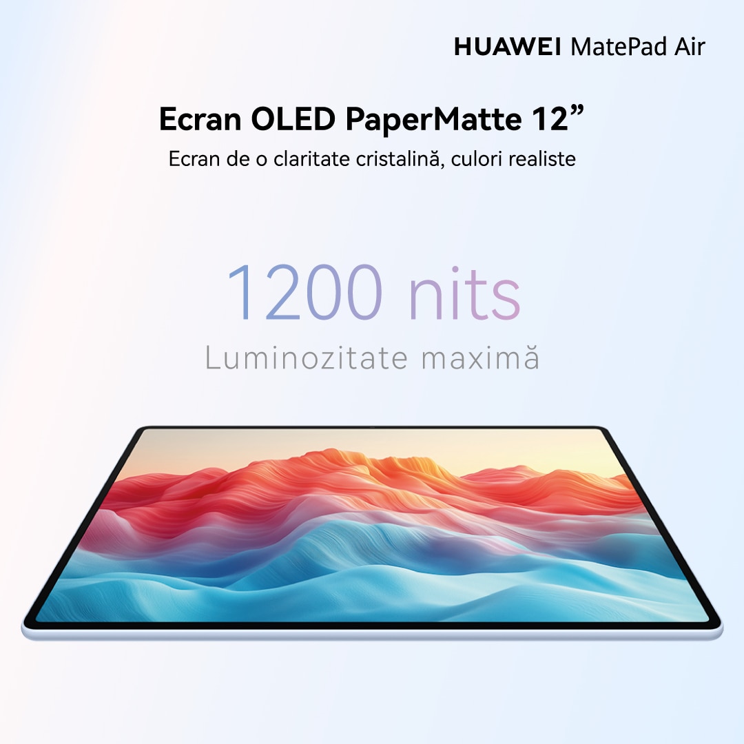 Tableta HUAWEI MatePad Air, 12”OLED PaperMatte, 8GB RAM, 256GB, Wi-Fi, Airy Blue + Smart Magnetic Keyboard + Wireless Mouse