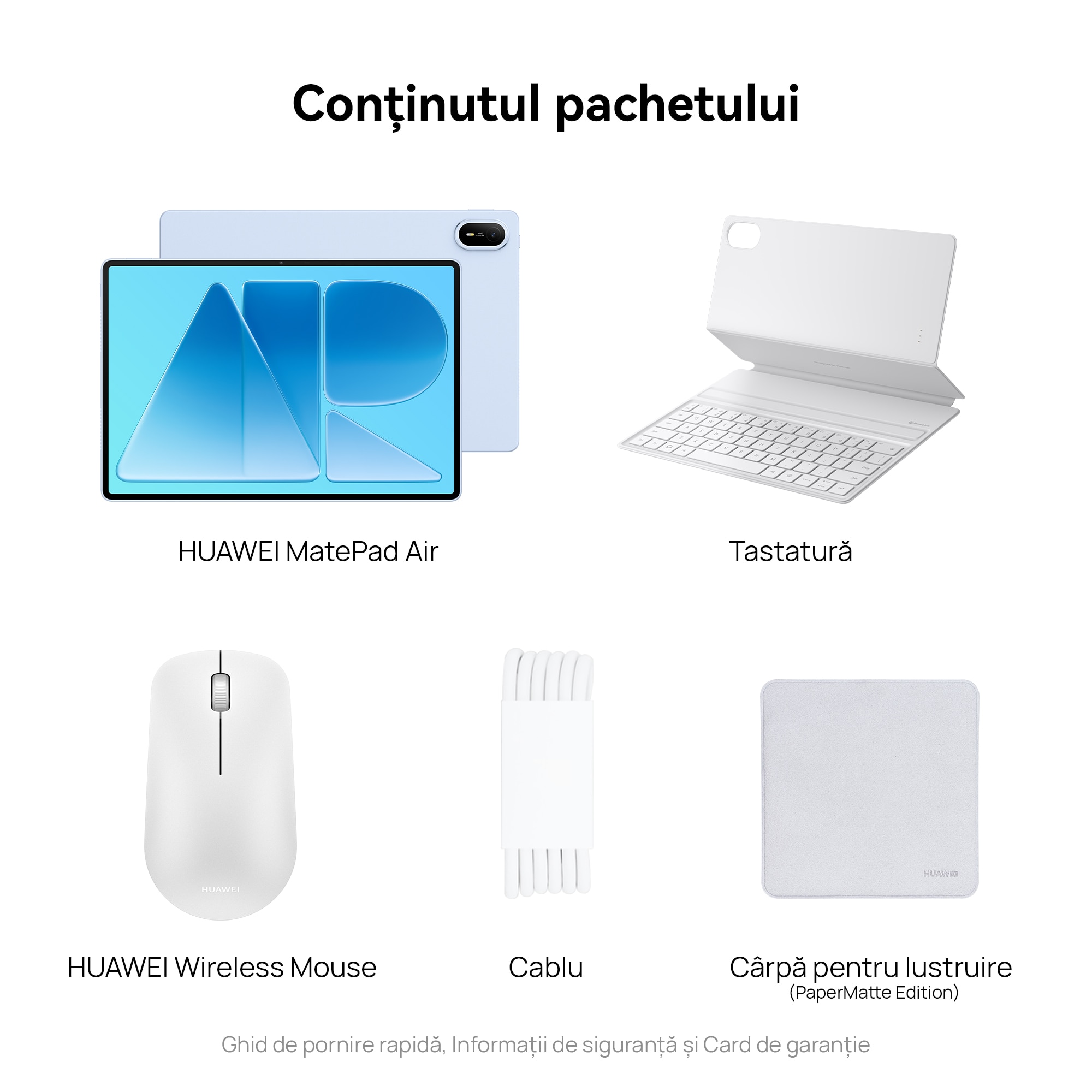 Tableta HUAWEI MatePad Air, 12”OLED PaperMatte, 8GB RAM, 256GB, Wi-Fi, Airy Blue + Smart Magnetic Keyboard + Wireless Mouse