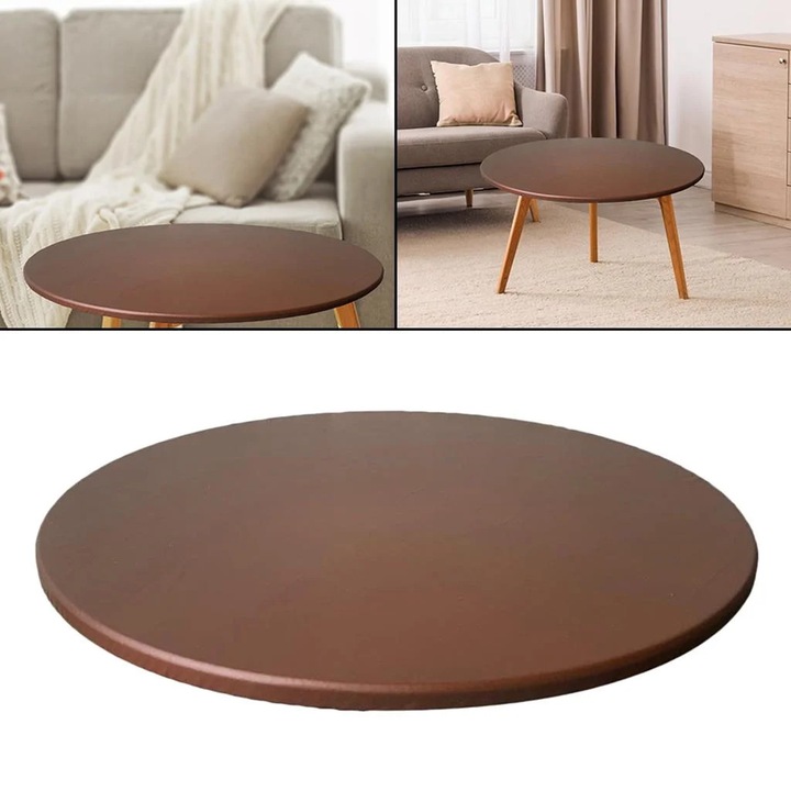 Fata de masa rotunda YANYXR BCS2980237, cu margine elastica, din poliester rezistent la apa si ulei, cafeniu, pentru masa O 100 cm (40")