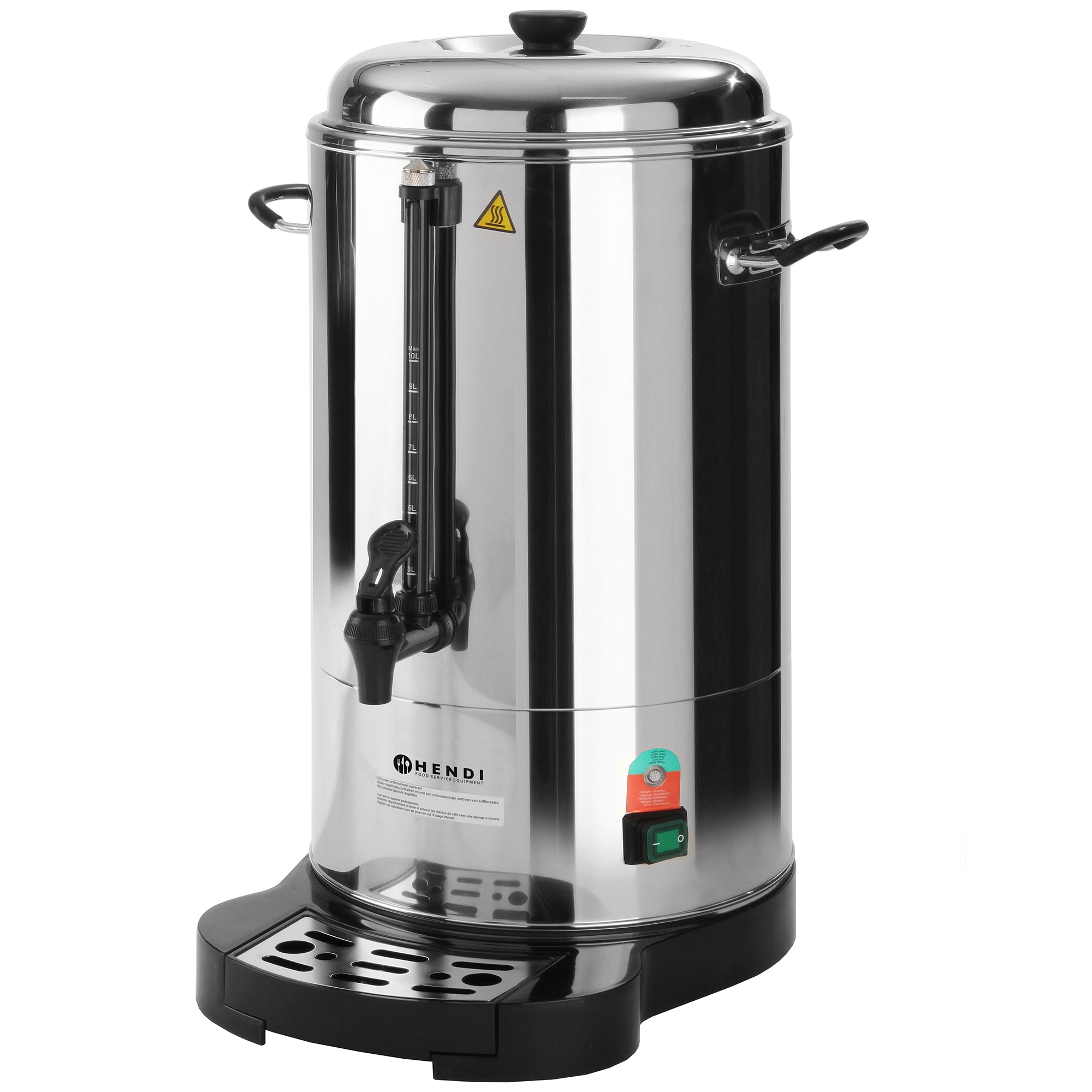 Boiler bauturi calde Hendi, 1500 W, 10 L, Robinet anti-picurare, Indicator decalcifiere, Argintiu