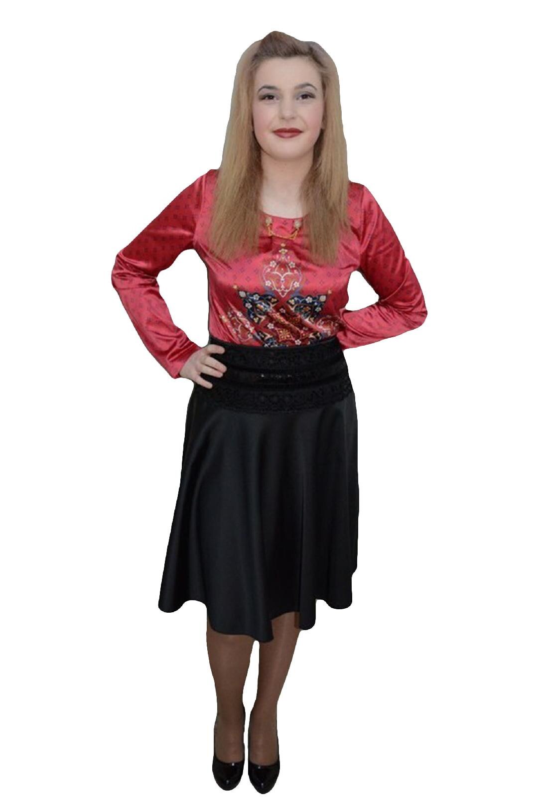 Fusta eleganta cu insertii de paiete brodate, D&J Exclusive, Negru