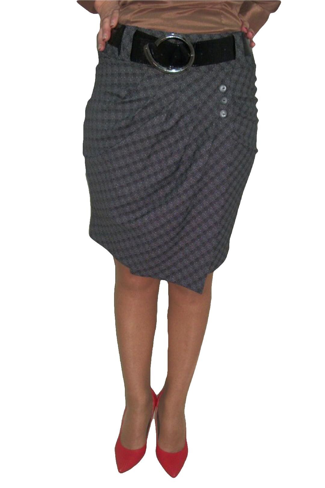 Fusta casual, lungime medie cu carouri mici, D&J Exclusive, Gri