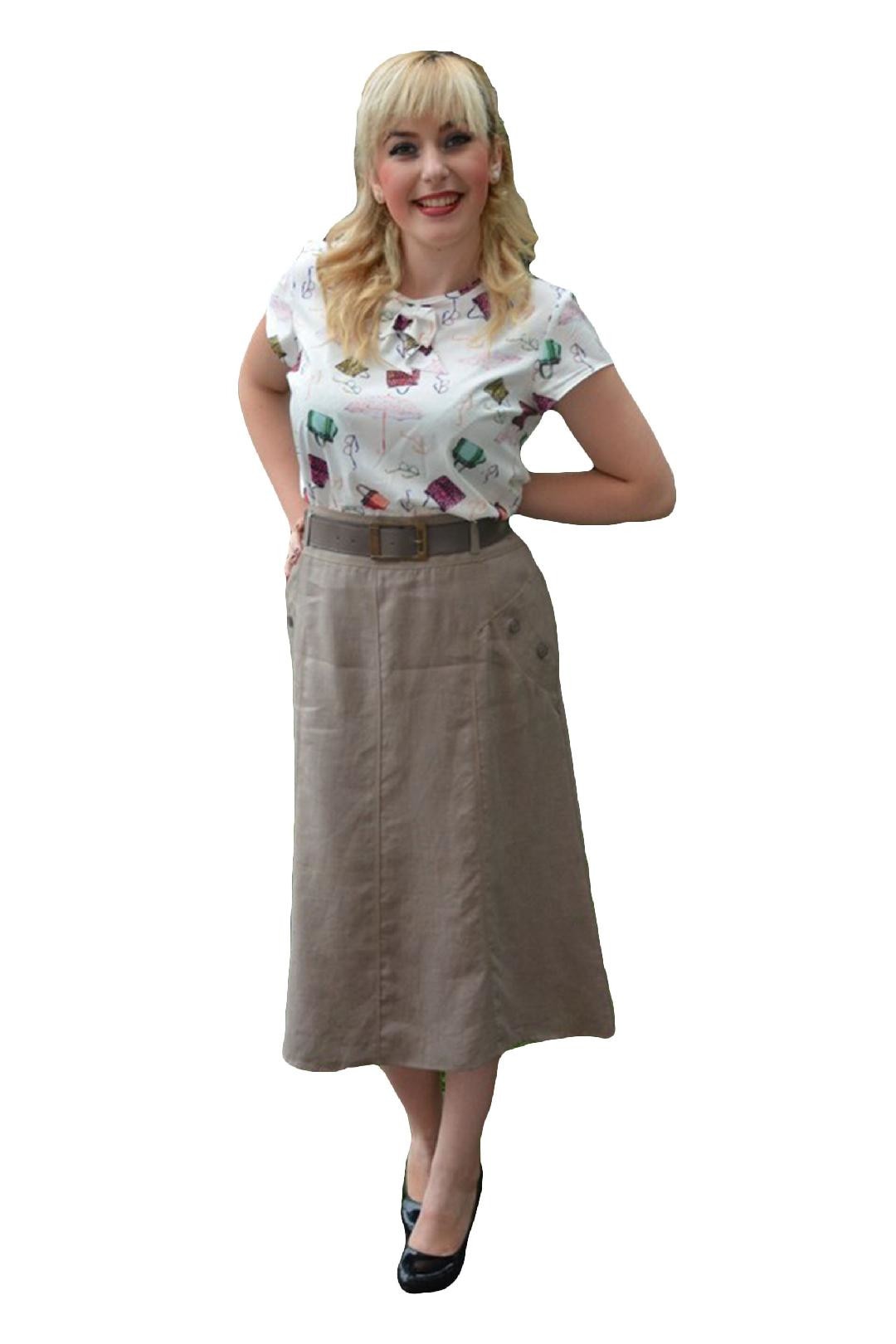 Fusta lejera de vara din bumbac, D&J Exclusive,, Nisipiu