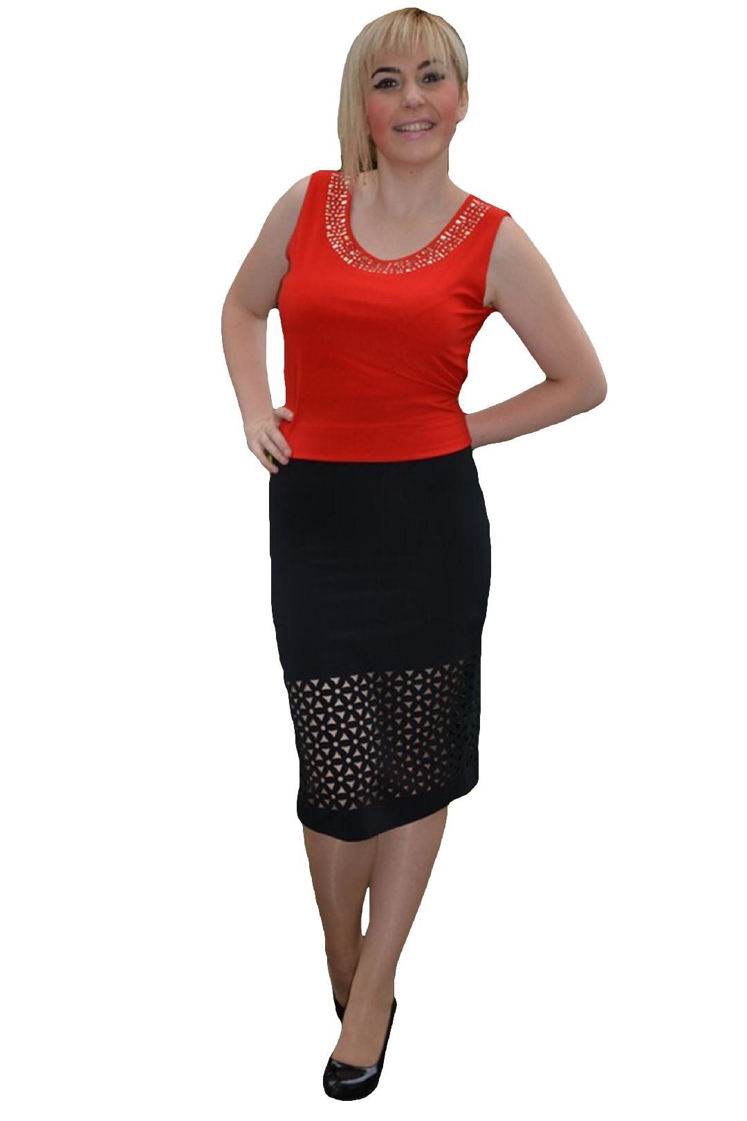 Fusta eleganta cu design rafinat de decupaje, D&J Exclusive,, Negru